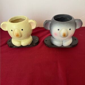 Unique/Whimiscal TWO Smilling Koala Flower Pot /Swing Resin Planters